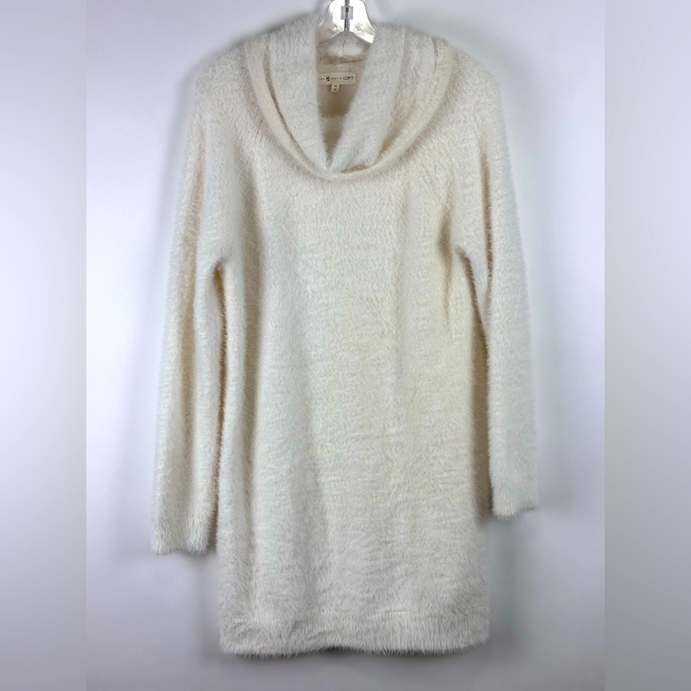 Lou & Grey Cowl Neck Sweater Dress Cozy Knit Long Sleeve Neutral M